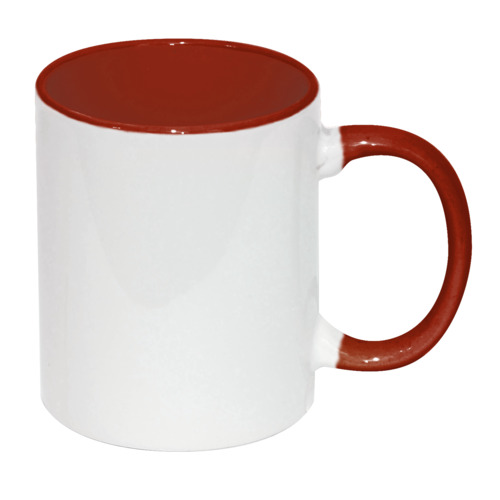 Кружка цветная внутри с цветной ручкой бордовый